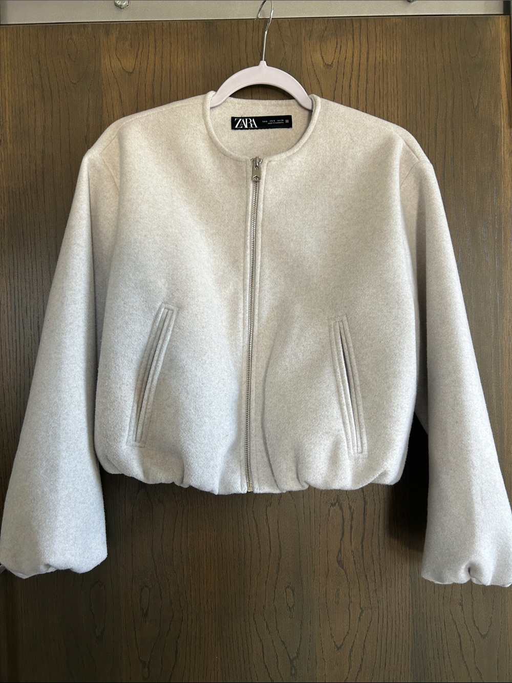ZARA Light Cream Cropped Bomber Jacket